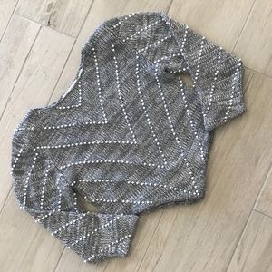 Super cute short grey sweater with white beading!